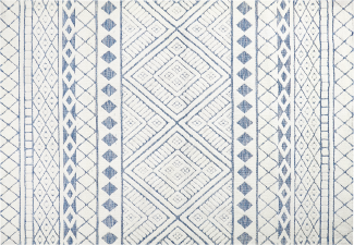 Teppich cremeweiß blau 160 x 230 cm geometrisches Muster Kurzflor MARGAND