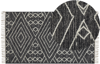 Teppich Baumwolle schwarz weiß 80 x 150 cm geometrisches Muster Kurzflor KHENIFRA