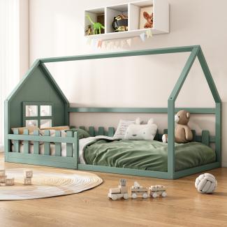 Merax 90*200cm Flachbett, Hausbett, mit ausziehbarem Bett, Grün