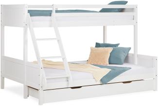 Kinderbett mit Bettkasten Etagenbett 90x200 und 140x200 Weiß Holz Doppelstockbett Jugendbett Hochbett Stockbett