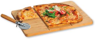 KESPER 58466 Pizza Schneide-/Servierbrett 40 x 30 cm aus Bambus inkl. Schneider / Pizzabrett