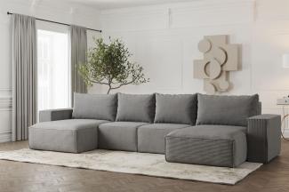 Wohnlandschaft U-Form Sofa ESTELLE mit Schlaffunktion in Stoff Poso Grau
