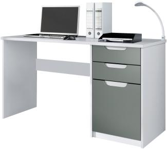 Vladon Schreibtisch Logan, Bürotisch mit 2 Schubladen und 1 Tür, Weiß matt/Graphit Seidenmatt (129 x 76 x 60 cm)