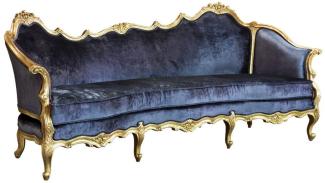 Casa Padrino Luxus Barock Samt Sofa Blau / Gold - Edles Handgefertigtes Wohnzimmer Sofa im Barockstil - Barock Wohnzimmer Möbel - Edel & Prunkvoll