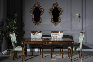 Casa Padrino Luxus Barock Esszimmer Set Mintgrün / Braun - 1 Esstisch & 6 Esszimmerstühle - Edle Esszimmer Möbel im Barockstil