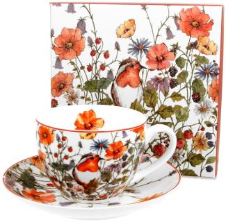 DUO FLORAL Tasse 250 ml WILD BIRD mit Untertasse, New Bone China Porzellan