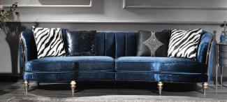Casa Padrino Luxus Barock Samt Sofa Blau / Antik Silber / Dunkelbraun 262 x 104 x H. 80 cm - Barock Möbel