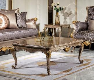 Casa Padrino Luxus Barock Couchtisch Antik Silber / Braun / Gold - Handgefertigter Massivholz Wohnzimmertisch im Barockstil - Edle Barock Wohnzimmer Möbel