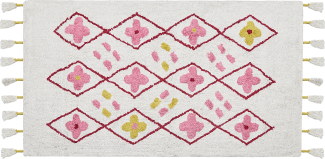 Kinderteppich Baumwolle weiss rosa 80 x 150 cm geometrisches Muster Kurzflor CAVUS