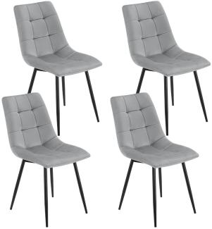 Juskys Esszimmerstühle Blanca 4er Set - Samt Stühle gepolstert - Stuhl für Esszimmer, Küche & Wohnzimmer - modern, belastbar bis 120 kg Hellgrau