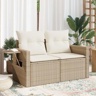 vidaXL Gartensofa mit Kissen 2-Sitzer Beige Poly Rattan