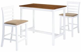 vidaXL Bartisch mit Stühlen 3-tlg. Massivholz Braun und Weiß