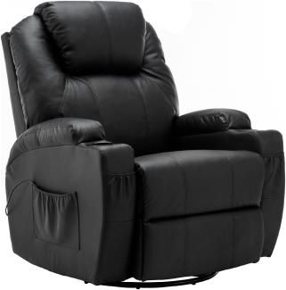 M MCombo Massagesessel Fernsehsessel Relaxsessel 7020, mit Heizung, Dreh 360° Schaukel, manuell verstellbar (Schwarz-Kunstleder)