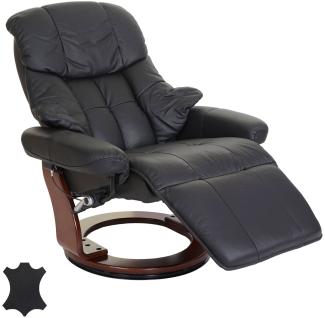 MCA Relaxsessel Calgary 2, Fernsehsessel Sessel, Echtleder 150kg belastbar ~ schwarz, Walnuss-Optik