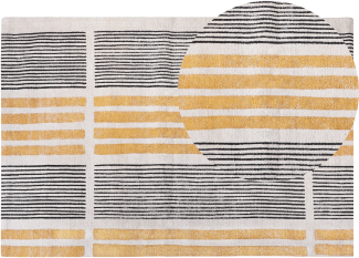 Teppich Baumwolle gelb schwarz 200 x 300 cm Streifenmuster Kurzflor KATRA