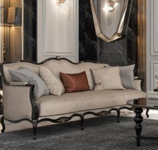 Casa Padrino Luxus Barock Wohnzimmer Sofa Beige / Schwarz 230 x 90 x H. 105 cm - Hochwertige Wohnzimmer Möbel im Barockstil - Edel & Prunkvoll