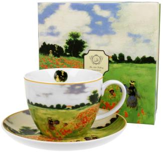 DUO ART GALLERY Jumbobecher 470 ml POPPY FIELD mit Untertasse, New Bone China Porzellan