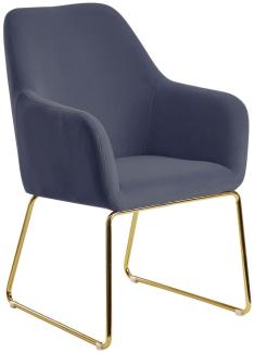 Esszimmerstuhl Samt Blaugrau Küchenstuhl mit goldenen Beinen Schalenstuhl Stoff / Metall Design Polsterstuhl Esszimmer Stuhl Gepolstert