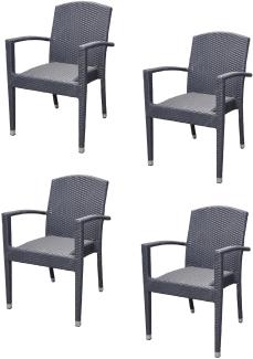 4x KONWAY® MAUI Stapelsessel Schiefergrau Polyrattan Garten Sessel Stuhl Set