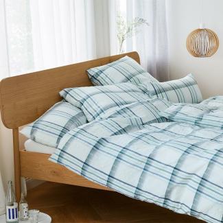 elegante Web-Seersucker Bettwäsche Samsö aqua | Kissenbezug einzeln 40x80 cm