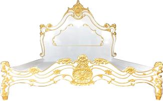Casa Padrino Luxus Barock Doppelbett Weiß / Gold - Edles Massivholz Bett mit Kopfteil - Prunkvolle Schlafzimmer Möbel im Barockstil