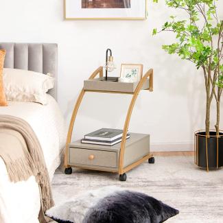 COSTWAY Rollender Beistelltisch mit Ablage und Schublade, Couchtisch Sofatisch mobil für Wohnzimmer, Schlafzimmer