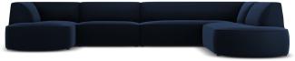 Micadoni 6-Sitzer Samtstoff Panorama Ecke rechts Sofa Ruby | Bezug Royal Blue | Beinfarbe Black Plastic