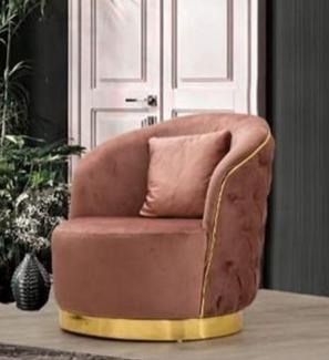Casa Padrino Luxus Chesterfield Sessel Rosa / Gold 90 x 95 x H. 75 cm - Moderner Wohnzimmer Sessel - Chesterfield Wohnzimmer Möbel