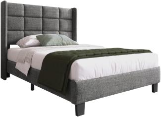 Merax Polsterbett Einzelbett 90x200 aus Leinen & Holz & Metall mit Lattenrost & Kopfteil für Schlafzimmer Grau