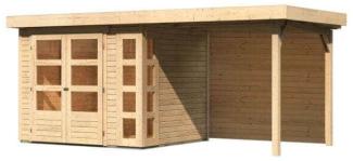 Karibu Woodfeeling Gartenhaus Kerko mit Anbaudach Gartenhaus aus Holz Holzhaus mit 19 mm Wandstärke inklusive Schleppdach Blockbohlenhaus mit Montagematerial