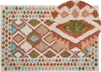 Teppich Wolle mehrfarbig 140 x 200 cm geometrisches Muster Kurzflor ERMENEK
