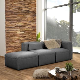 Sofa 2-Sitzer + Hocker Kaleigh Bezug Flachgewebe Kunststoff schwarz / anthrazit 23211