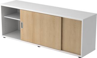 bümö® Lowboard mit Schiebetür, Sideboard in Weiß/Eiche
