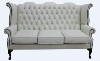 Casa Padrino Luxus Echtleder 3er Sofa Weiß Vintage Antik Look 183 x 90 x H. 105 cm