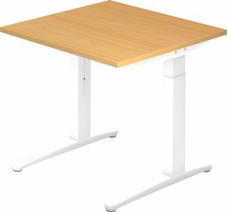 bümö® Design Schreibtisch XB-Serie höhenverstellbar, Tischplatte 80 x 80 cm in Buche, Gestell in weiß