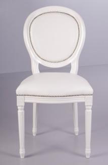 Casa Padrino Barock Esszimmer Stuhl Weiß / Weiß Lederoptik - Designer Stuhl - Luxus Qualität