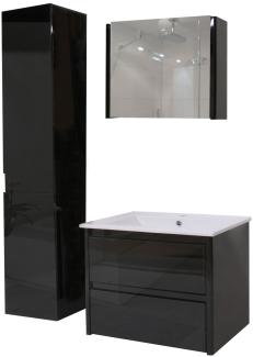 Badezimmerset XL HWC-B19, Waschtisch Spiegelschrank Hängeschrank, hochglanz ~ schwarz