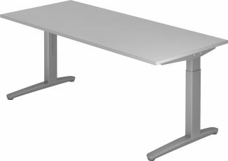 bümö® Design Schreibtisch XB-Serie höhenverstellbar, Tischplatte 180 x 80 cm in grau, Gestell in silber