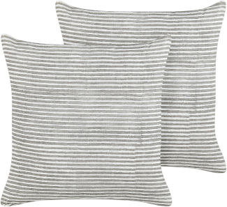 Dekokissen Leinen gestreift grau weiß 50 x 50 cm 2er Set KANPAS