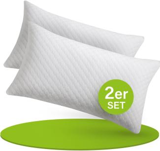 Juskys Kissen 40x80 cm für Bett - 2er Set Kopfkissen mit Memory-Foam Füllung - Kissenfüllung atmungsaktiv - Bezug waschbar - Bettkissen Weiß