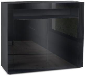 Vladon Kommode Valencia, Sideboard mit 2 Türen und 1 offenem Fach, Schwarz matt/Schwarz Hochglanz/Schwarz Hochglanz (108 x 92 x 40 cm)
