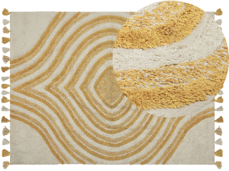 Teppich Baumwolle beige gelb 140 x 200 cm abstraktes Muster BINGOL