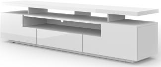Domando Lowboard Cavalese M2 Modern Breite 195cm, Hochglanz, LED Beleuchtung in Weiß Matt und Weiß Hochglanz