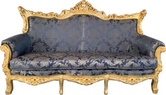Casa Padrino Barock 3er Sofa Master Blau Muster / Gold - Wohnzimmer Couch Möbel Lounge