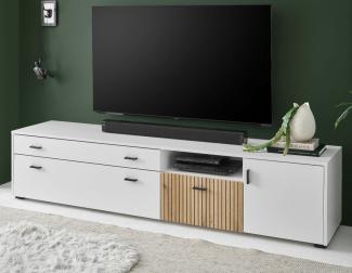 TV-Lowboard Merced in weiß matt und Eiche 200 cm