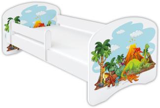Clamaro 'Schlummerland Dinosaurier' Kinderbett 80x180 cm, Design 4, inkl. Lattenrost, Matratze und Rausfallschutz (ohne Schublade)