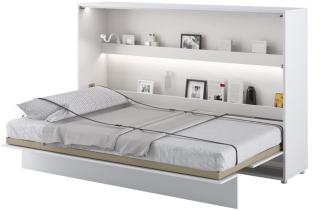 MEBLINI Schrankbett Bed Concept - BC-05 - 120x200cm Horizontal - Weiß Hochglanz/Weiß mit Matratze - Wandbett mit Lattenrost - Klappbett mit Schrank - Wandklappbett - Murphy Bed - Bettschrank