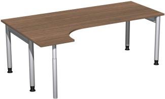 PC-Schreibtisch '4 Fuß Pro' links, höhenverstellbar, 200x120cm, Nussbaum / Silber