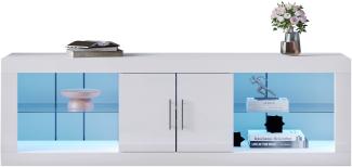 Merax Moderner weißer TV-Ständer für 60"-Fernseher; 16 Farb-LED, Bluetooth-Steuerung; Hochglanz-Schranktüren, verstellbare Einlegeböden, geräuschlose Scharniere, stilvoller Aufbewahrungsschrank