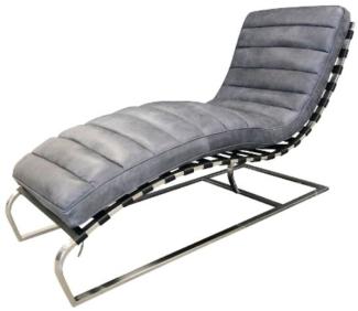 Casa Padrino Luxus Echtleder Lounge Sessel / Liege Grau 140 x 59 x H. 82 cm - Leder Art Deco Relax Sessel
